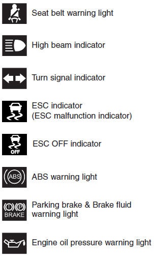 Hyundai Veloster: Indicator symbols on the instrument cluster. 