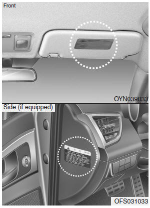Hyundai Veloster: Air bag warning label. Air bag warning labels, some required by the U.S. National Highway Traffic Safety
