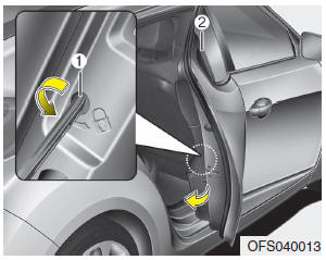 Hyundai Veloster: Child-protector rear door lock. The child safety lock is provided to help prevent children from accidentally