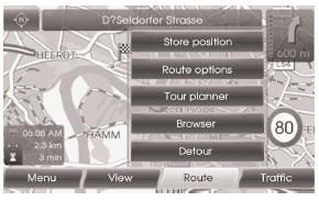 Hyundai Veloster: General operations of map menu. [Route] menu