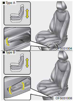 Hyundai Veloster: Front seat adjustment. Seat cushion height