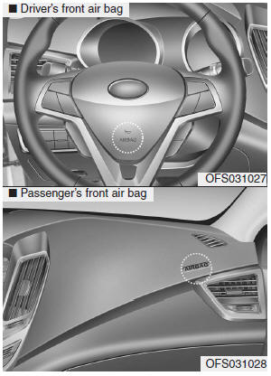 Hyundai Veloster: Driver's and passenger's front air bag. Your vehicle is equipped with an Advanced Supplemental Restraint (Air Bag) System