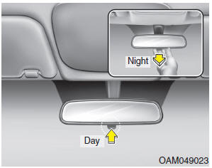 Hyundai Veloster: Inside rearview mirror. Day/night rearview mirror