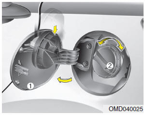 Hyundai Veloster: Opening the fuel filler lid. 1. Stop the engine.