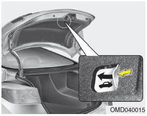 Hyundai Veloster: Emergency trunk safety release. Your vehicle is equipped with an emergency trunk release cable located inside