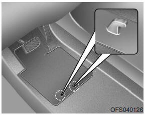 Hyundai Veloster: Floor mat anchor(s). When using a floor mat on the front floor carpet, make sure it attaches to the