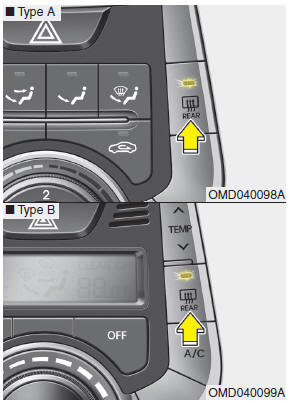 Hyundai Veloster: Rear window defroster. The defroster heats the window to remove frost, fog and thin ice from the rear