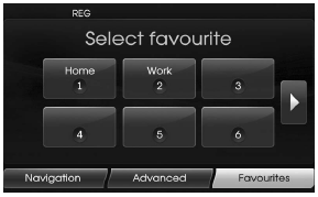 Hyundai Veloster: General operations of destination menu. [Favourites] menu