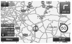 Hyundai Veloster: General operations of map menu. 4. Touch [View], [Route] or [Traffic] to select the desired option.