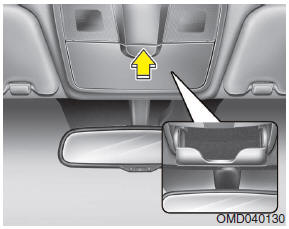 Hyundai Veloster: Sunglass holder. To open the sunglass holder, press the cover and the holder will slowly open.