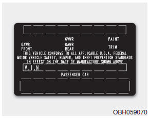 Hyundai Veloster: Certification label. The certification label is located on the driver's door sill at the center pillar.