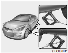 Hyundai Veloster: Changing tires. 8. Place the jack at the front or rear jacking position closest to the tire you