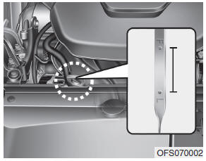 Hyundai Veloster: Checking the engine oil level. 1. Be sure the vehicle is on level ground.