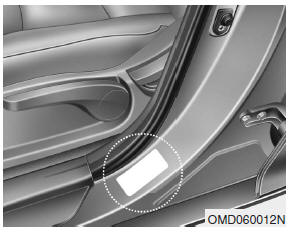 Hyundai Veloster: Recommended cold tire inflation pressures. All specifications (sizes and pressures) can be found on a label attached to