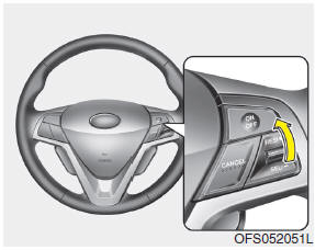 Hyundai Veloster: To resume cruising speed at more than approximately 40 km/h (25 mph). If any method other than the cruise ON/OFF switch was used to cancel cruising