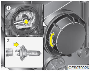 Hyundai Veloster: Headlight, position light, turn signal light, front fog light bulb replacement. 1. Open the hood.